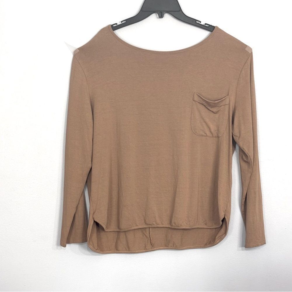 James Lakeland Women’s Brown Tan Long Sleeve Blouse T shirt Made Italy Size XL